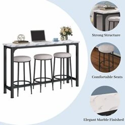 JOSMORE 4 Piece Bar Table And Chairs Set, Bar Table Set Of 3, Pub Height Table With 3 Round Stools, Industrial Dining Table Sets For Kitchen And Living Room 12 JOSMORE 4 Piece Bar Table And Chairs Set, Bar Table Set Of 3, Pub Height Table With 3 Round Stools, Industrial Dining Table Sets For Kitchen And Living Room -Songmics Furniture Shop 41XWkEdz3eL