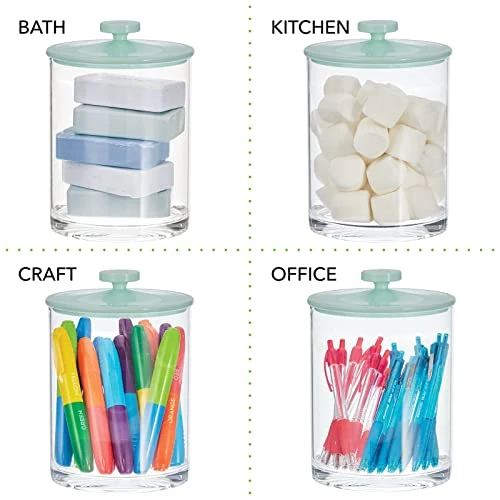 MDesign Large Modern Apothecary Storage Organizer Canister Jars - Plastic Containers For Bathroom, Organization Holder For Vanity, Counter, And Makeup Tables, Lumiere Collection, Clear/Mint Green 4 MDesign Large Modern Apothecary Storage Organizer Canister Jars - Plastic Containers For Bathroom, Organization Holder For Vanity, Counter, And Makeup Tables, Lumiere Collection, Clear/Mint Green - Image 4