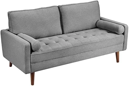 Koorlian Beige Small Couches, 68 Inch Fabric Loveseat Sofa, 2 Seater Couch For Small Space, Button Tufted Seat Cushion, Square Armrest, 2 Throw Pillows, Modern Sofa For Bedroon, Living Room, Apartment 9 Koorlian Beige Small Couches, 68 Inch Fabric Loveseat Sofa, 2 Seater Couch For Small Space, Button Tufted Seat Cushion, Square Armrest, 2 Throw Pillows, Modern Sofa For Bedroon, Living Room, Apartment - Image 9