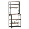 Amosic Industrial Kitchen Baker’s Rack, Multiuse 7-Tier Metal Kitchen Bakers Rack, 6 S-Hooks, Floor Standing Spice Rack Organizer Workstation, For Microwave, Spice Jars, Pots And Pans, Rustic Brown