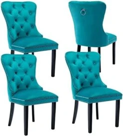 HNY Velvet Upholstered Dining Chairs, Set Of 6 Dining Room Tufted Chair, Modern Button Tufted Armless Chairs With Nailhead Trim And Back Ring Pull(Navy Blue) -Songmics Furniture Shop 41Xf6QuUv9L. AC