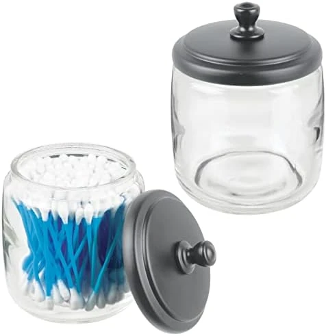 MDesign Small Apothecary Organizer Canister Jars - Glass Containers With Steel Lid For Bathroom, Organization Holder For Vanity, Counter, Hamill Collection - 2 Pack - Clear/Bronze 9 MDesign Small Apothecary Organizer Canister Jars - Glass Containers With Steel Lid For Bathroom, Organization Holder For Vanity, Counter, Hamill Collection - 2 Pack - Clear/Bronze - Image 9