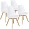 Topeakmart Dining Chairs DSW Chair Shell Armless Chairs With Beech Wood Legs And Soft Padded Mid Century Modern Side Chair Dining Room Living Room Bedroom Kitchen Chairs White, Set Of 4