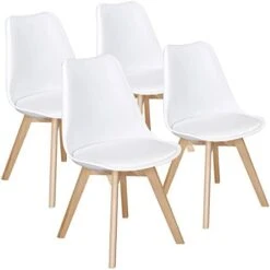 Yaheetech Chairs For Dining Room Dining Chairs DSW Chair Accent Shell Chair With Beech Wood Legs Modern Mid Century Eiffel Inspired Chair Dining Room Chairs Set Of 4 Kitchen Chairs White,4Pcs -Songmics Furniture Shop 41XkrbVg7gL. AC 1