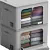 Sorbus Storage Bins With Divided Interior - Stackable & Foldable Clothes Organizer Bags, Fabric Storage Container Organizers With Metal Oxford Frame Large Window & Carry Handles, Organization For Bedroom, Closet, Bedding, Linens, Clothes, Books & Toys