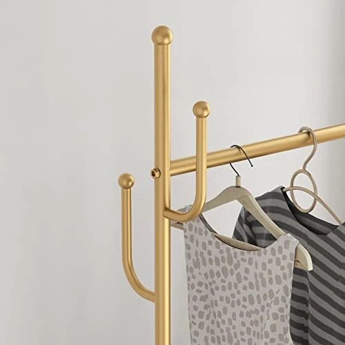 Metal Coat Rack Freestanding With Natural Marble Base, Entryway Coats Hanger Stand With 3 Hooks, Home Hotel Hall Tree-Gold 3 Metal Coat Rack Freestanding With Natural Marble Base, Entryway Coats Hanger Stand With 3 Hooks, Home Hotel Hall Tree-Gold - Image 3