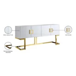 Meridian Furniture Beth Collection Modern | Contemporary Sideboard Buffet, Rich Gold Stainless Steel Base, White Laquer Finish, 64" W X 18" D X 31" H, Cabinet -Songmics Furniture Shop 41XmuaCWCmL