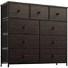 REAHOME 9 Drawer Dresser For Bedroom Faux Leather Chest Of Drawers Closets Large Capacity Organizer Tower Steel Frame Wooden Top Living Room Entryway Office (Rustic Brown) RZP9B1