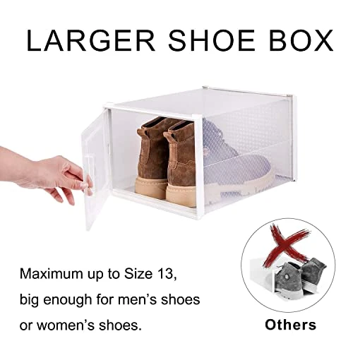 WAYTRIM Stackabke Clear Shoe Box 4 Pack Foldable Shoe Storage Boxes Dorp Front Shoe Organizer Clear Plastic Shoe Containers Fit To Women Size 13 Clear White 5 WAYTRIM Stackabke Clear Shoe Box 4 Pack Foldable Shoe Storage Boxes Dorp Front Shoe Organizer Clear Plastic Shoe Containers Fit To Women Size 13 Clear White - Image 5
