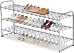 AOODA Long 2 Tier Shoe Rack For Closet Metal Wide Stackable Shoe Storage Organizer For Entryway, Bedroom, Floor, 18-Pairs Low Shoe Shelf, Black -Songmics Furniture Shop 41Xq1qgXEfL. AC
