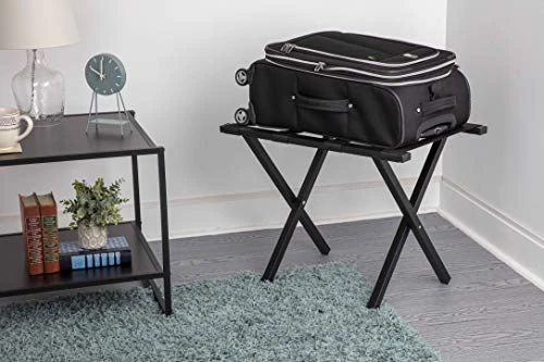 Wholesale Hotel Products Premium Metal Luggage Rack - Great For Guest Room, Metal Suitcase Stand, Square Tube (Black) 2 Wholesale Hotel Products Premium Metal Luggage Rack - Great For Guest Room, Metal Suitcase Stand, Square Tube (Black) - Image 2