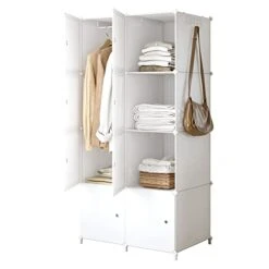 JOISCOPE Portable Closet For Hanging Clothes, Combination Armoire, Modular Cabinet For Space Saving, Ideal Storage Organizer Cube For Books, Toys, 8 Cubes