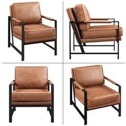 Yaheetech PU Leather Armchairs, Retro Leisure Accent Chair With Extra Soft Padded And Cushion, 105 Degree Slant Back, Modern Reading Arm Chair For Living Room/Office/Bedroom/Study, 2pcs, Light Brown -Songmics Furniture Shop 41XyuhoVHVL