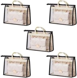 5 Pack Clear Tote Bag, Handbag Organizer PVC Transparent Anti-dust Cover Bag For Hanging Closet With Zipper And Handle Space-Saving Storage Bag (Color : Beige, Size : XXL) -Songmics Furniture Shop 41XzXfV PHL. AC