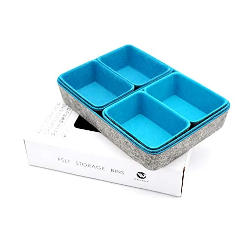 Welaxy Drawer Organizers Bins Felt Storage Bin Office Organizer Shallow Small Desk Organizer Trays Draw Dividers 7-piece (Turquoise) 3 Welaxy Drawer Organizers Bins Felt Storage Bin Office Organizer Shallow Small Desk Organizer Trays Draw Dividers 7-piece (Turquoise) - Image 3