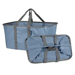 CleverMade Collapsible Fabric Laundry Baskets - Foldable Pop Up Storage Container Organizer Bags - Large Rectangular Space Saving Clothes Hamper Tote With Carry Handles, Pack Of 2, Denim