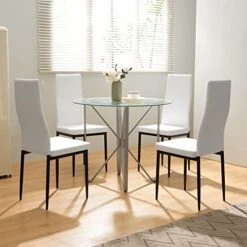 WISOICE Dining Table Set For 4, Round Glass Kitchen Table And Chairs, Modern 5 Piece Dining Room Dinner Table With High Back PU Leather Metal Frames Chairs -Songmics Furniture Shop 41YEJx6qmxL