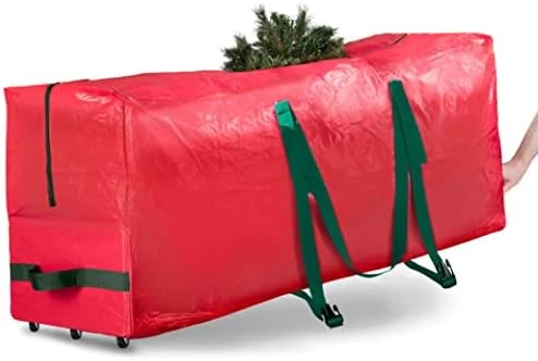Zober Rolling Large Christmas Tree Storage Bag - Fits Artificial Disassembled Trees, Durable Handles & Wheels For Easy Carrying And Transport - Tear/Waterproof Polyethylene Plastic Duffle Bag (9 Ft., Red) 6 Zober Rolling Large Christmas Tree Storage Bag - Fits Artificial Disassembled Trees, Durable Handles & Wheels For Easy Carrying And Transport - Tear/Waterproof Polyethylene Plastic Duffle Bag (9 Ft., Red) - Image 6