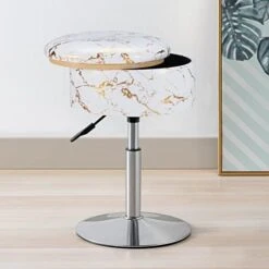 Leather Storage Ottoman Vanity Stool, 18" To 23" Height Adjustable Foot Stool Upholstered Round Footrest Coffee Table Top Cover, Modern Accent Stools,360° Swivel Makeup Stool For Living Room Bedroom -Songmics Furniture Shop 41YL4VbL. AC