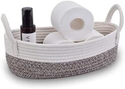 GENERIC DIY Woven Storage Basket For Toilet Tank Top, Cotton Rope Organizing Basket For Bathroom Farmhouse Home Decor,Table, Paper And Counter 13.2"x6"x4.1"(White With Navy Blue) -Songmics Furniture Shop 41YNvIgwBiL. AC