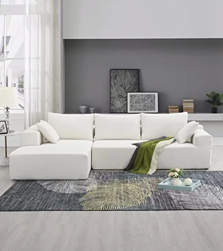 Melpomene Modular Sectional Sofa, Modern Minimalist 109" L-Shape 2 PC Free Combination Upholstered Sleeper Sofa Couch,White 3 Melpomene Modular Sectional Sofa, Modern Minimalist 109" L-Shape 2 PC Free Combination Upholstered Sleeper Sofa Couch,White - Image 3