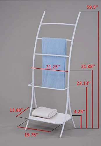 Kings Brand Furniture - 5-Tier Freestanding Metal Towel Rack With Storage Shelf, White 3 Kings Brand Furniture - 5-Tier Freestanding Metal Towel Rack With Storage Shelf, White - Image 3