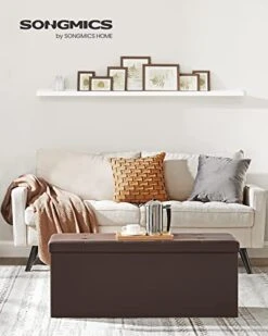 SONGMICS 30 Inches Folding Storage Ottoman Bench, Storage Chest Footstool, Brown ULSF45BR & 43 Inches Folding Storage Ottoman Bench, Storage Chest, Footrest, Holds Up To 660 Lb, Brown ULSF703 -Songmics Furniture Shop 41YRxT3i34L