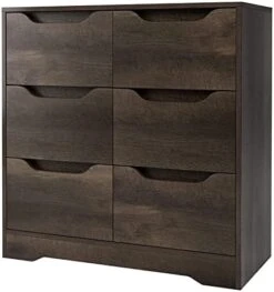 URKNO Modern 6 Drawer Dresser, Double Chest Of Drawers With Storage, 3+3 Clothing Organizer With Cut-Out Handle, Dresser Chest, Wood Storage Cabinet For Living Room, Bedroom, Hallway, Dark Brown -Songmics Furniture Shop 41Ybkw1N9OL. AC