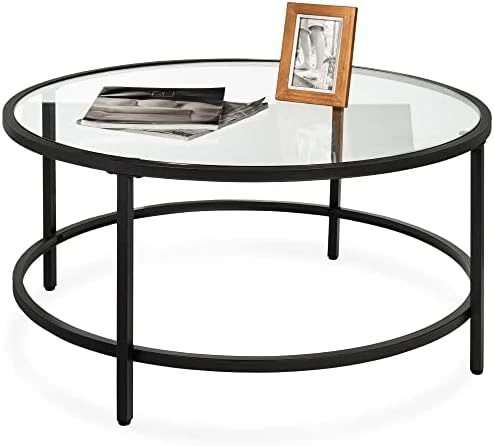 Best Choice Products 36in Modern Round Tempered Glass Accent Side Coffee Table For Living Room, Dining Room, Tea, Home Décor W/Metal Frame, Non-Marring Foot Caps - Black 5 Best Choice Products 36in Modern Round Tempered Glass Accent Side Coffee Table For Living Room, Dining Room, Tea, Home Décor W/Metal Frame, Non-Marring Foot Caps - Black - Image 5