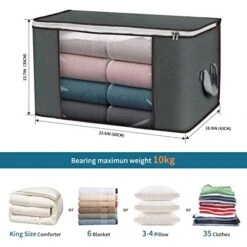 6 Pack 90L Large Storage Bags & 6 Pack 60L Clothes Storage Bags, Clothes Storage Bins Foldable Closet Organizers With Durable Handles With Clear Window For Clothes Pillow Blankets Bedding