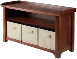 Winsome Wood MilanWood Storage Bench In Antique Walnut Finish With Storage Shelf And 3 Rattan Baskets In Antique Walnut Finish -Songmics Furniture Shop 41Yj1jYJ6ZL. AC