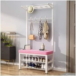 OTBK Coat Rack Shoe Bench 3-in-1 Hall Tree With Metal Frame And Removable Hooks For Entryway, Hallway (Color : Black Gray, Size : 80cm) 27 OTBK Coat Rack Shoe Bench 3-in-1 Hall Tree With Metal Frame And Removable Hooks For Entryway, Hallway (Color : Black Gray, Size : 80cm) -Songmics Furniture Shop 41YjjxwShBL. AC 1