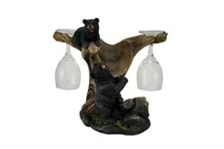 Zeckos Oh Honey Black Bears In A Tree Rustic Wine Bottle Holder With 2 Glasses