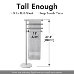 KES Towel Racks For Bathroom, 40-Inch Swivel Arms Standing 3 Bath Towel Racks With Weighted Marble Base, SUS304 Stainless Steel Brushed Finish, BTH219-2 12 KES Towel Racks For Bathroom, 40-Inch Swivel Arms Standing 3 Bath Towel Racks With Weighted Marble Base, SUS304 Stainless Steel Brushed Finish, BTH219-2 -Songmics Furniture Shop 41YngLaF3ML