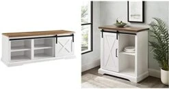 Walker Edison Rustic Farmhouse Sliding Barn Door Shoe Cabinet Storage Indoor Bench With 3 Shelves, 48 Inch, White/Rustic Oak -Songmics Furniture Shop 41Yph0iYkfL. AC