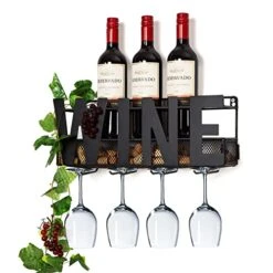 SODUKU Wall Mounted Metal Wine Rack 4 Long Stem Glass Holder & Wine Cork Storage Wine 9 SODUKU Wall Mounted Metal Wine Rack 4 Long Stem Glass Holder & Wine Cork Storage Wine -Songmics Furniture Shop 41Ysi4N7kkL