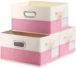 PRANDOM Larger Collapsible Storage Bins For Closet [3-Pack] Decorative Linen Fabric Storage Baskets Cubes With Leather/Metal Handles For Living Room Black (17.3x12.2x10.4 Inch) -Songmics Furniture Shop 41YxIyrSlgL. AC