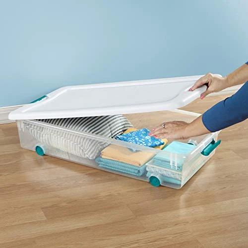 Sterilite 56 Qt./53 L Wheeled Latching Box Clears, Quart, White, 4 Piece 2 Sterilite 56 Qt./53 L Wheeled Latching Box Clears, Quart, White, 4 Piece - Image 2