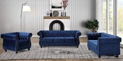 Container Furniture Direct Feinstein Modern Velvet Chesterfield Couches For Living Room With Nailheads, Diamond Tufting & Durable Metal Frame, Loveseat, Sofa, Dark Blue -Songmics Furniture Shop 41Z7sgfI30L. AC