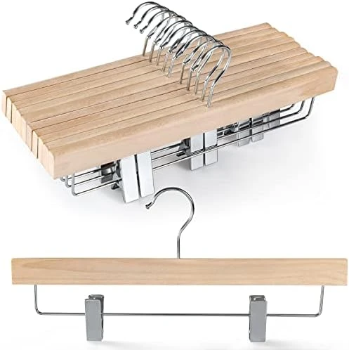 TOPIA HANGER Pants Hangers, Wooden Skirt Hangers With Adjustable Metal Clips, Premium Retro Finish And 360°Swivel Black Hook, Jean Hangers For Closet,10 Pack, CT03A 5 TOPIA HANGER Pants Hangers, Wooden Skirt Hangers With Adjustable Metal Clips, Premium Retro Finish And 360°Swivel Black Hook, Jean Hangers For Closet,10 Pack, CT03A - Image 5