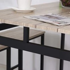 HOMCOM 5 Piece Modern Dining Table And 4 Stools Industrial Dining Set With Footrest & Metal Legs, For Kitchen, Natural -Songmics Furniture Shop 41ZGX75MomL