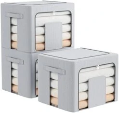 FAikhom 3 Pack Stackable Storage Bins- Foldable Metal Frame Storage Box Stackable Fabric Clothes Container Organizer With Clear Window & Carry Handles (22L, Black) 24 FAikhom 3 Pack Stackable Storage Bins- Foldable Metal Frame Storage Box Stackable Fabric Clothes Container Organizer With Clear Window & Carry Handles (22L, Black) -Songmics Furniture Shop 41ZGoD5naOL. AC