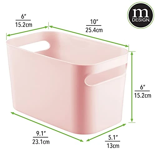 MDesign Deep Plastic Bathroom Bin With Handles, Storage Organizer For Vanity Countertop, Hold Soap, Body Wash, Shampoo, Lotion, Conditioner, Hand Towels - 10" Long, Aura Collection, 4 Pack, Light Pink 3 MDesign Deep Plastic Bathroom Bin With Handles, Storage Organizer For Vanity Countertop, Hold Soap, Body Wash, Shampoo, Lotion, Conditioner, Hand Towels - 10" Long, Aura Collection, 4 Pack, Light Pink - Image 3