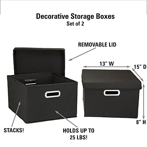 Household Essentials Fabric Storage Boxes With Lids And Handles, Black 2 Household Essentials Fabric Storage Boxes With Lids And Handles, Black - Image 2
