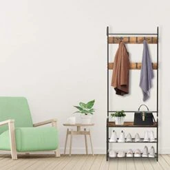 ALVOROG Coat Rack, Shoe Bench, Vintage 3-in-1 Hall Tree, Shoe Rack For Entryway With 3-Tier Storage Shelf And 12 Hooks Removable, Industrial Accent Furniture With Steel Frame - 28in X 12.6in X 72.8in -Songmics Furniture Shop 41ZJOZ9WU0L