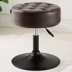 Furniliving Mid-Century Tufted Adjustable Swivel Makeup Ottoman Stool; Modern Big Size Round Vanity Stool Chair For Bedroom Living Room (White) -Songmics Furniture Shop 41ZN7A9RQmL. AC