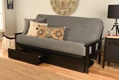 Kodiak Furniture Monterey Futon Set With Storage Drawers, With Black Base And Marmont Thunder Mattress
