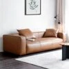 Acanva Luxury Mid-Century Modern 3-Seater Lounge Sofa With Extra-Wide Armrest Seat For Living Room Apartment Dorm Bedroom Office, Leather Couch, Brown