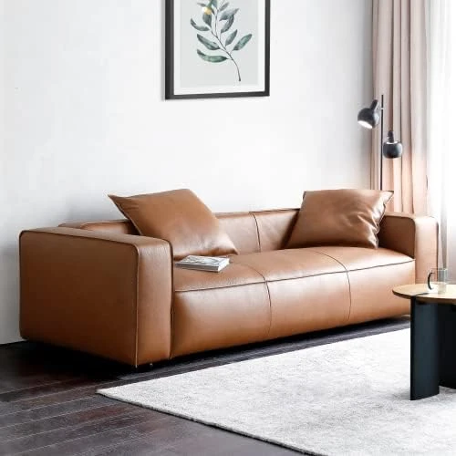 Acanva Luxury Mid-Century Modern 3-Seater Lounge Sofa With Extra-Wide Armrest Seat For Living Room Apartment Dorm Bedroom Office, Leather Couch, Brown 7 Acanva Luxury Mid-Century Modern 3-Seater Lounge Sofa With Extra-Wide Armrest Seat For Living Room Apartment Dorm Bedroom Office, Leather Couch, Brown - Image 7