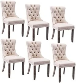 Rhomtree Set Of 2 Velvet Fabric Dining Chairs Luxury Tufted Back With Nailed Trim And Back Ring Pull Home Kitchen Dining Room Chairs Armless Side Chairs Solid Rubber Wood Legs (Gold) -Songmics Furniture Shop 41ZVpKAuO6L. AC